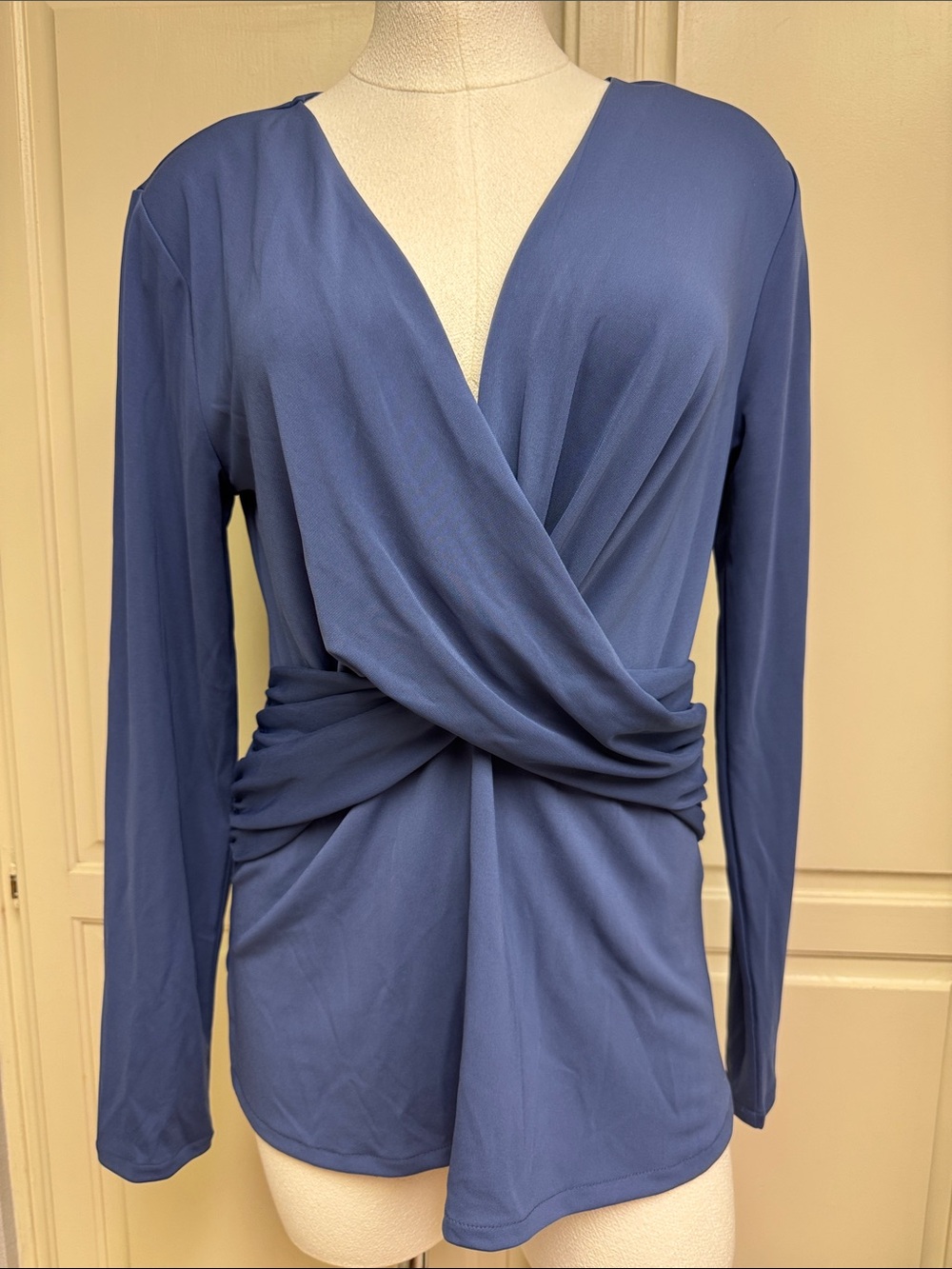 Ann Taylor Slate Blue Twist-Waist Long Sleeve Top
